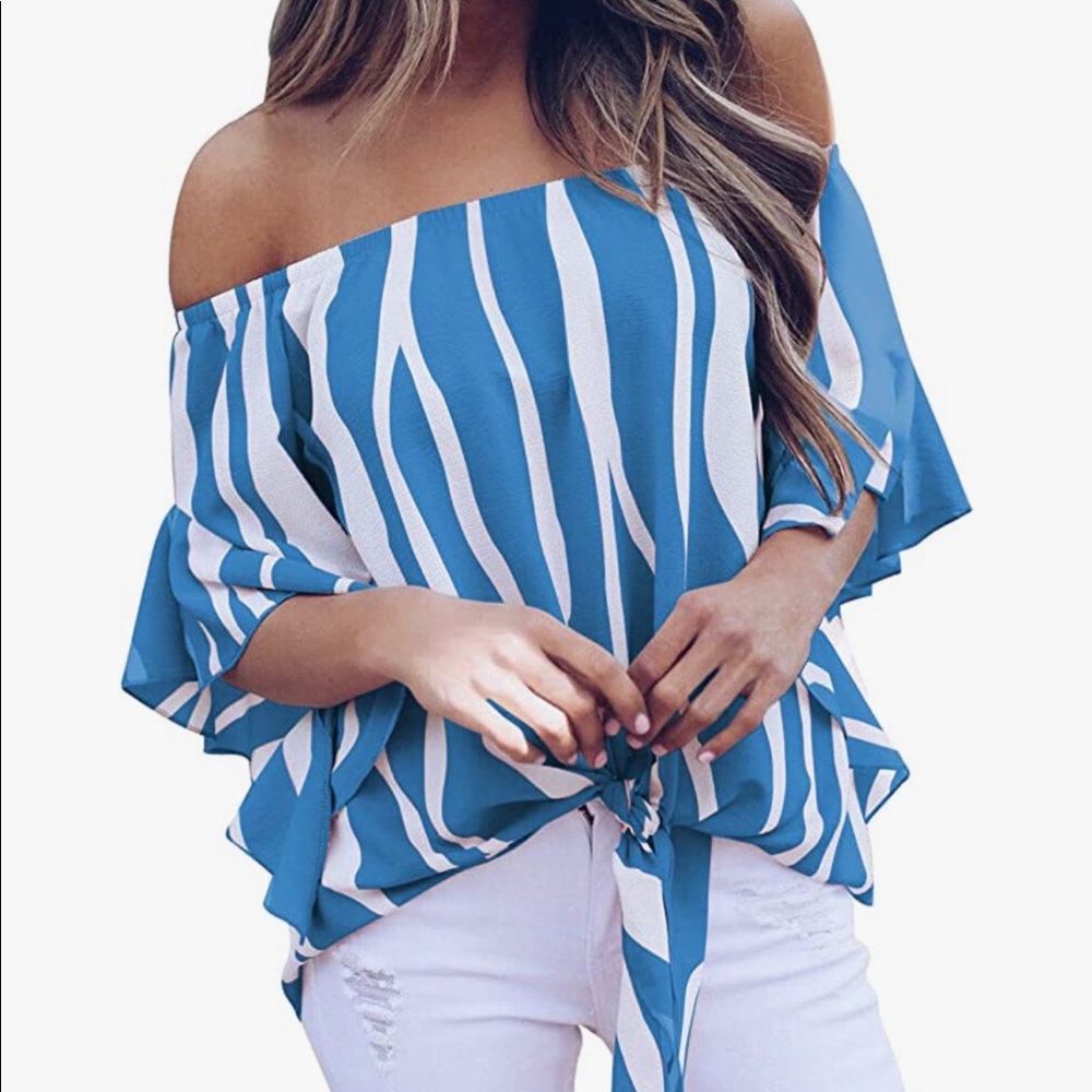 Blue and White Striped off the shoulder top